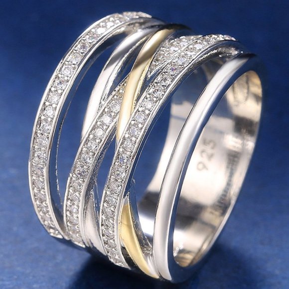 💎 Multi Layer Stackable White Zircon Macro Pave Rings for Women, PD276 - Picture 2 of 3